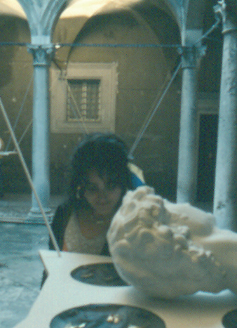 Allestimento di Raul Rodriguez, per la mostra di Gabriella Celaia, nella sede di Palazzo Carli Benedetti (sec. XV), in via Acursio, L'Aquila