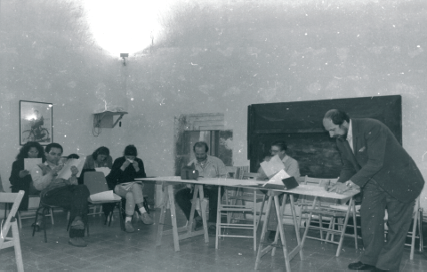 Albert Mayr in un laboratorio seminariale al Centro Multimediale “Quarto di Santa Giusta” nel 1989