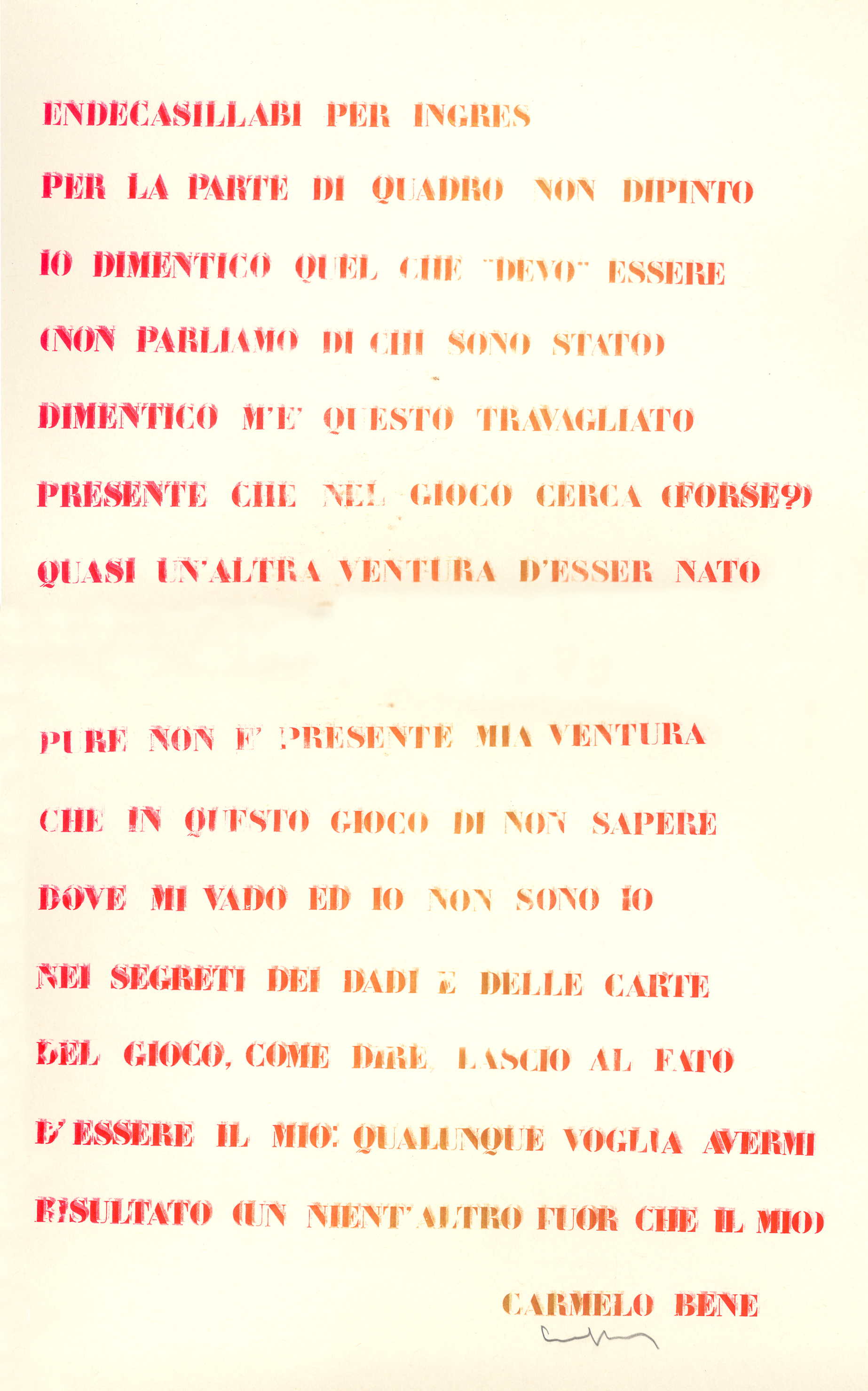CarmeloBene_Endecasillabi per Ingres_serigrafia di vari colori su carta_50 x 70 cm_1972_hi