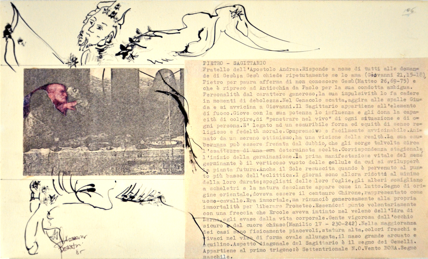 Franco Berdini_disegno e collage_bozza preparatoria pe ril libro Arte magia e Astrologia nel cenacolo di Leonardo_1985